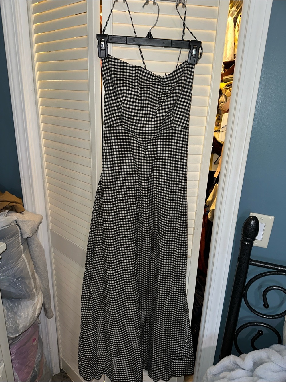 Black and White Gingham Maxi Dress with Spaghetti Straps